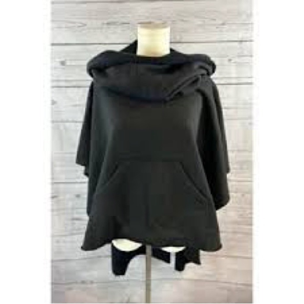 OAK + Fort Black Oversized Hooded Poncho Cape Raw Hem witchy dark romantic